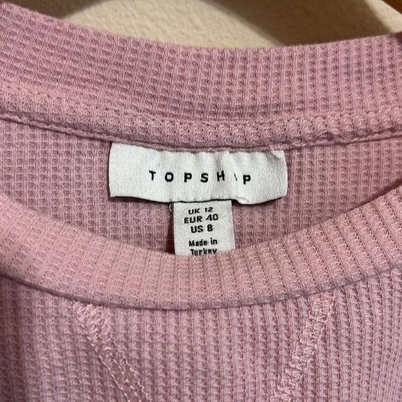 TopShop Pink Waffle Long Sleeve Crop T-Shirt - Picture 4 of 5